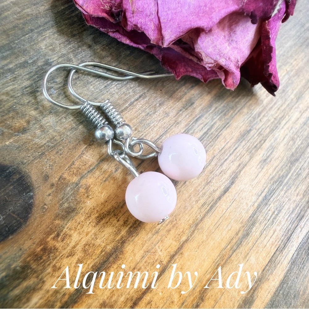 SIMPLE Drop Earrings with Pale Pink CERAMIC SPHERES